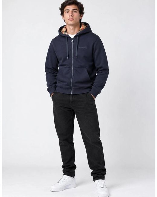 Burberry Blue Hove Check Hoodie for men