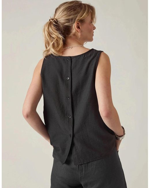 James Lakeland Black Linen Blend Sleeveless Button-Back Top