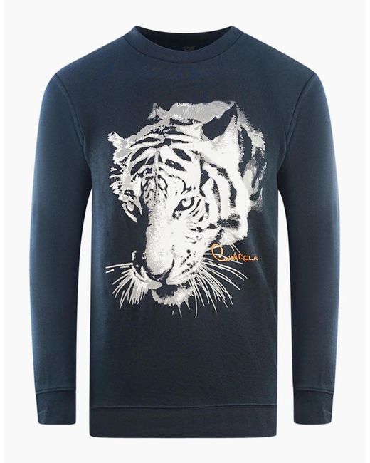 Roberto Cavalli Blue Cavalli Class Tiger Silhouette Logo Sweatshirt for men