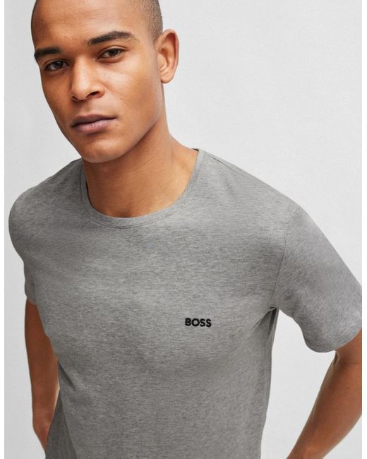 Boss Gray Boss Mix & Match Stretch-Cotton Regular Fit T-Shirt With Logo Detail Nos for men