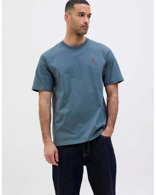 Jack & Jones Blue Embroidered Crew Neck Short Sleeve Jersey T-Shirt for men