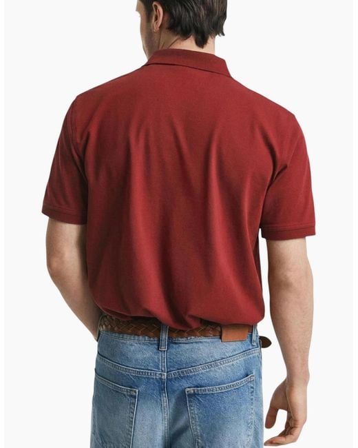 Gant Red Polo Shirt Contrast Short Sleeve Summer Polo Cotton for men