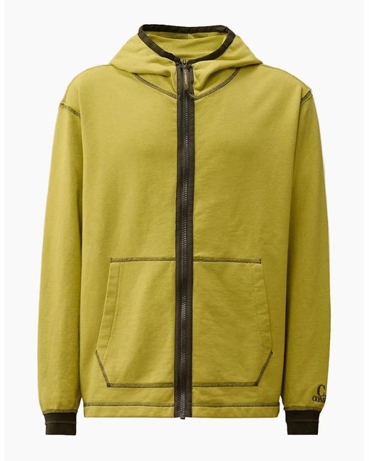 C P Company Green Diagonal Fleece Zip Hoodie for men