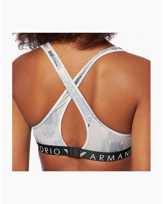 Emporio Armani White Visibility Padded Bralette, Birds Powder Print