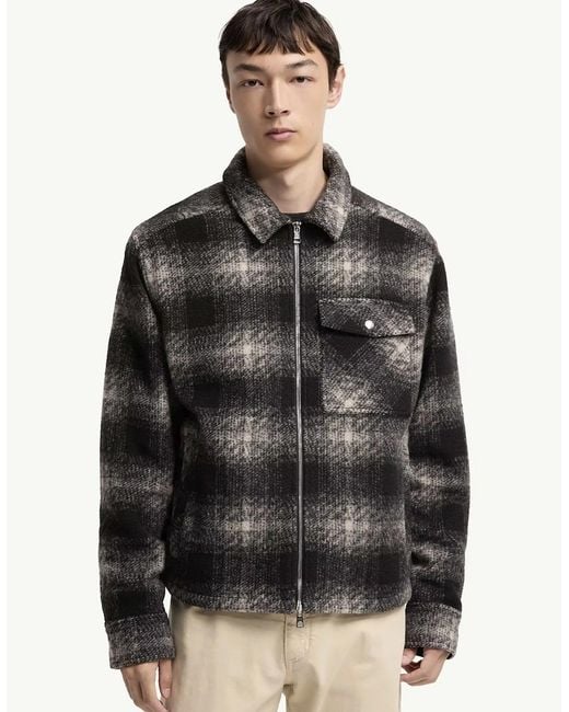 Moncler Black Checkered Zip Overshirt for men