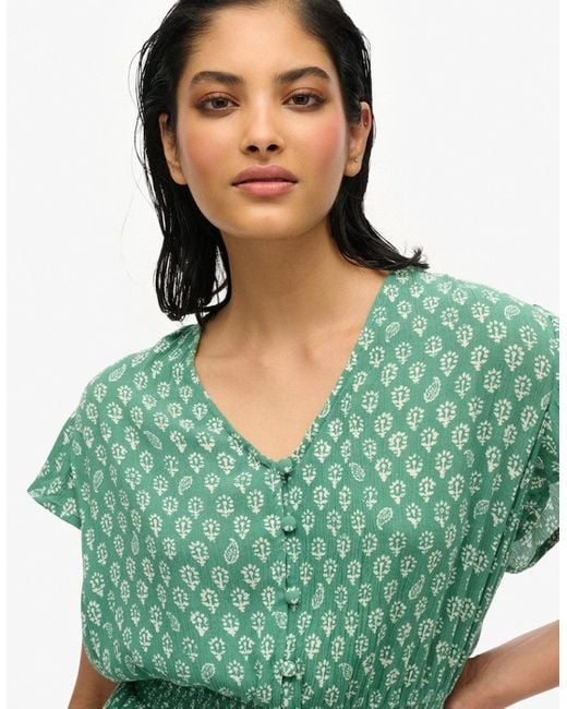 Superdry Green Short Sleeve Printed Playsuit Floral Block
