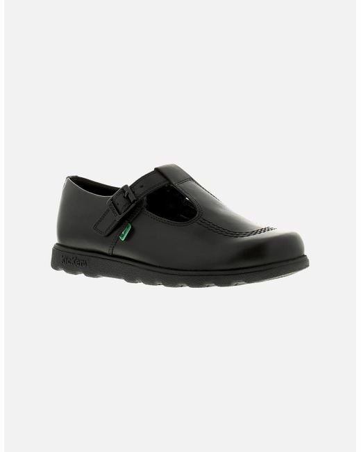 Kickers Black Shoes Work School Fragma T Buckle Leather Uk Size