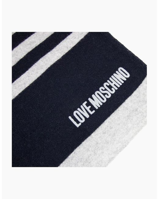 Love Moschino Blue Stripe Logo Knitted Scarf for men