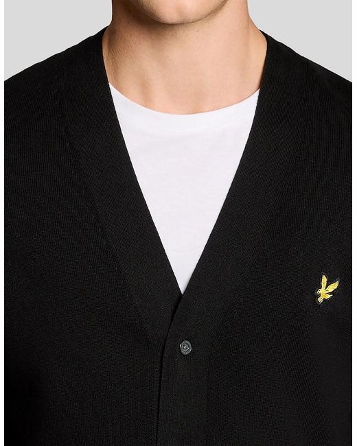 Lyle & Scott Black Cotton V-Neck Cardigan for men