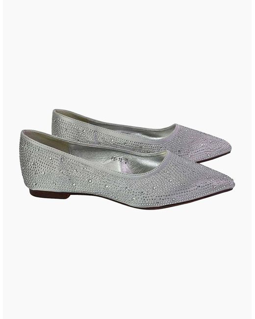 XY London White Ladies Marshall Rhinestone Pointed Flat Ballerina Flats