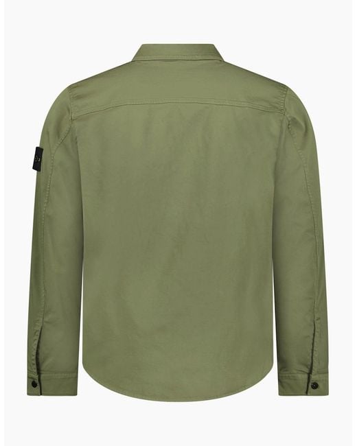 Stone Island Green Stretch Organic Cotton Satin Overshirt for men