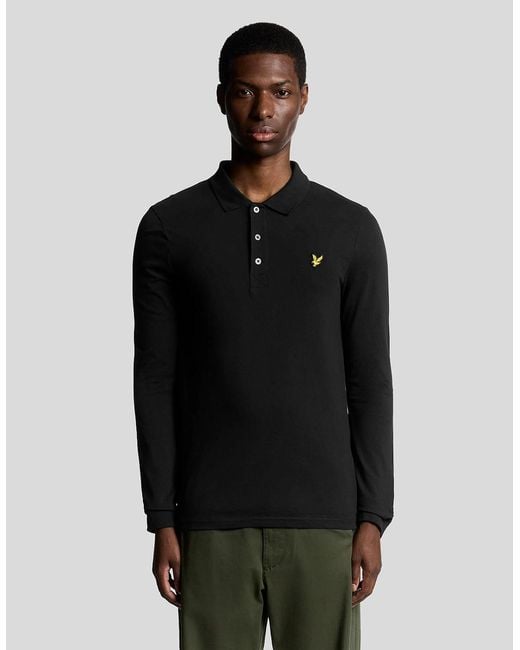 Lyle & Scott Black Long Sleeve Cotton Polo Shirt for men