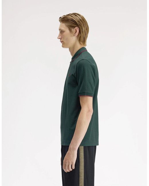 Fred Perry Green Crepe Pique Zip Neck Polo Shirt for men