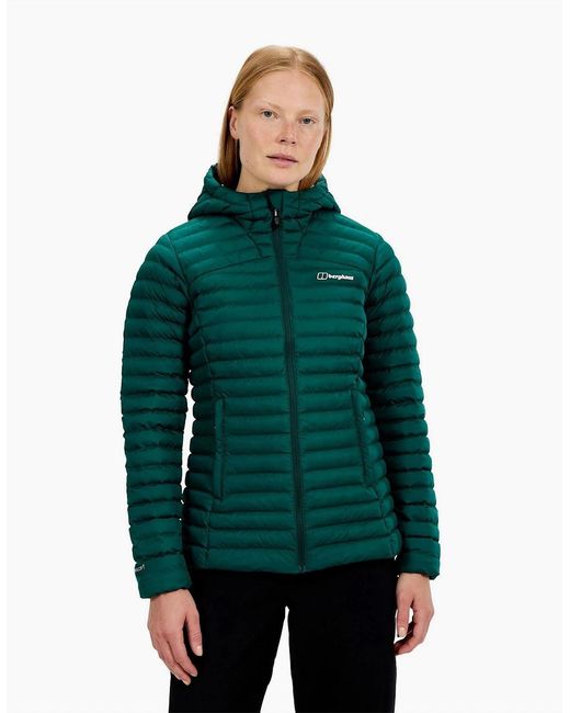 Berghaus Green Nula Solid Patterned Hooded Puffer Jacket With Woven Cuff