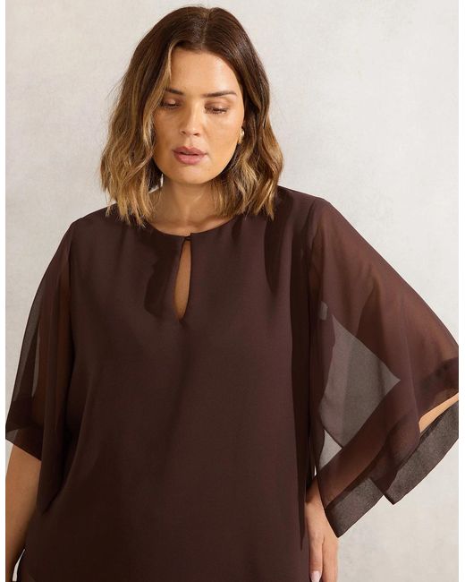Live Unlimited London Brown Chocolate Keyhole Overlay Blouse