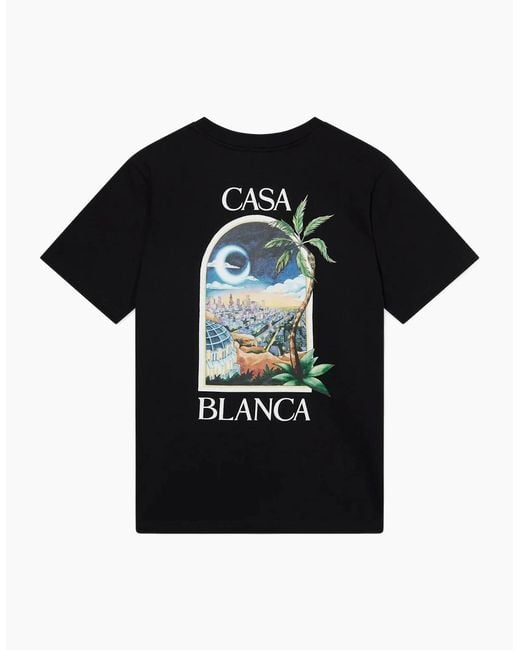 Casablanca Black T Shirts La Night Printed Standard Fit Crew Neck Soft Cotton Tee for men