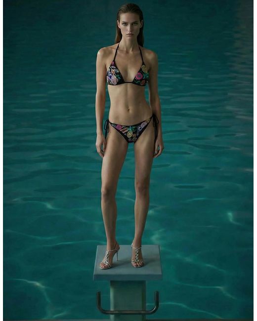 Oceanus Black Fruit Hand Beaded Triangle Bikini Top