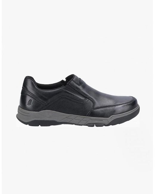 Hush Puppies Black Fletcher Leather Slip-On Shoes for men