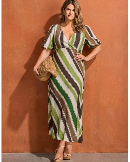 Live Unlimited London Brown Stripe Linen Blend Maxi Dress