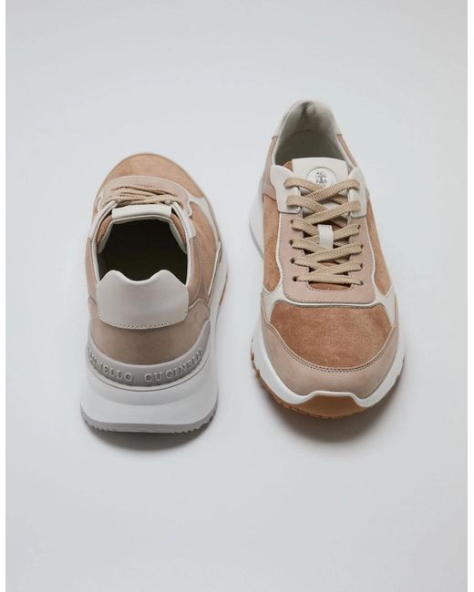 Brunello Cucinelli White Nubuck & Suede Sneakers for men