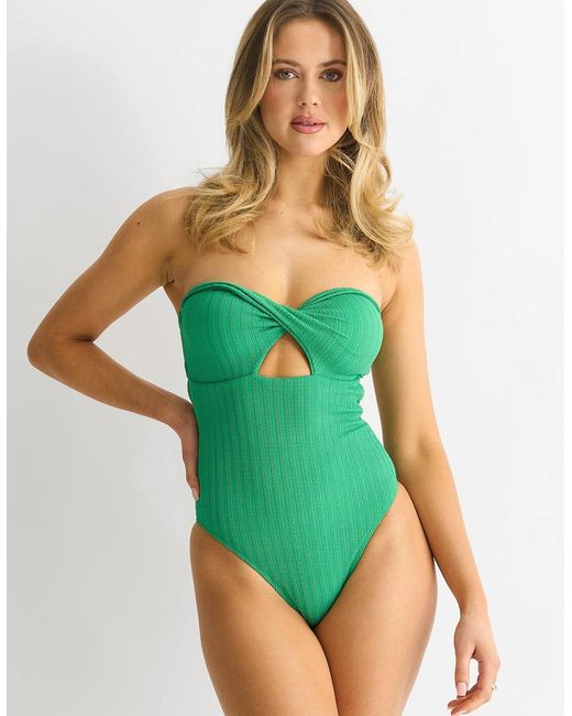 Gini London Green Twist Front Textured Swimsuit