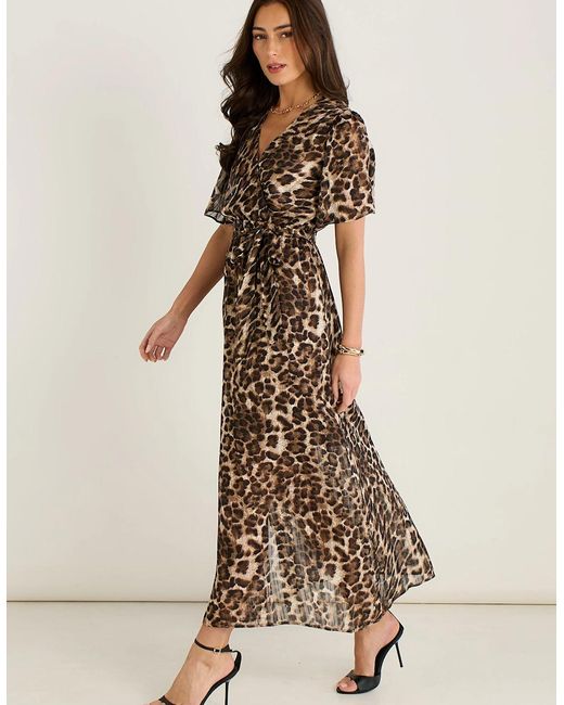Gini London Multicolor Chiffon Animal Sparkle Stripe Wrap Midi Dress