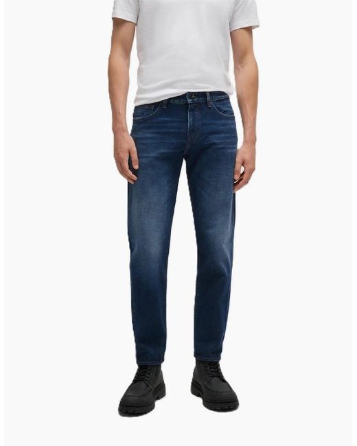 Boss Blue Mid Rise Slim Fit Five Pocket Jeans for men