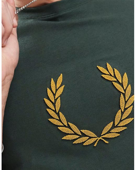 Fred Perry Green T Shirt Textured Laurel Wreath Logo Crew Neck Short Sleeve Summer Tee for men