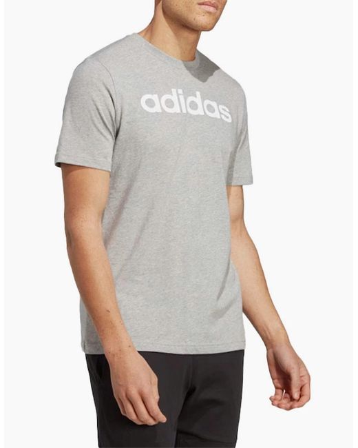 Adidas Gray Essentials T Shirts Crew Neck Single Jersey Linear Embroidered Logo for men