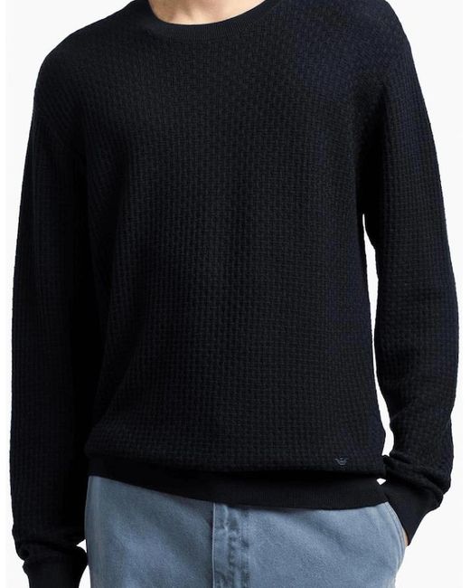 Emporio Armani Black Embossed Pattern Knitted Jumper for men