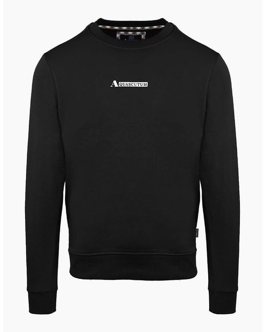 Aquascutum Black Crew Neck Ribbed Collar Long Sleeve Sweatshirt for men