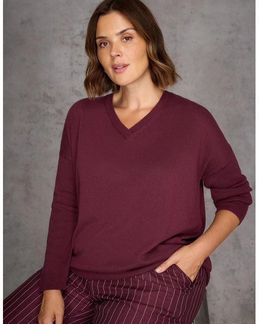 Live Unlimited London Purple Burgundy V Neck Jumper