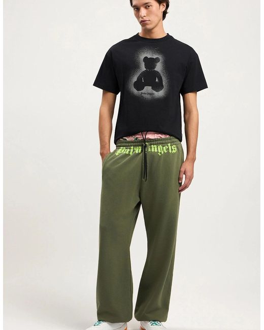 Palm Angels Black Spray Bear Regular Tee for men