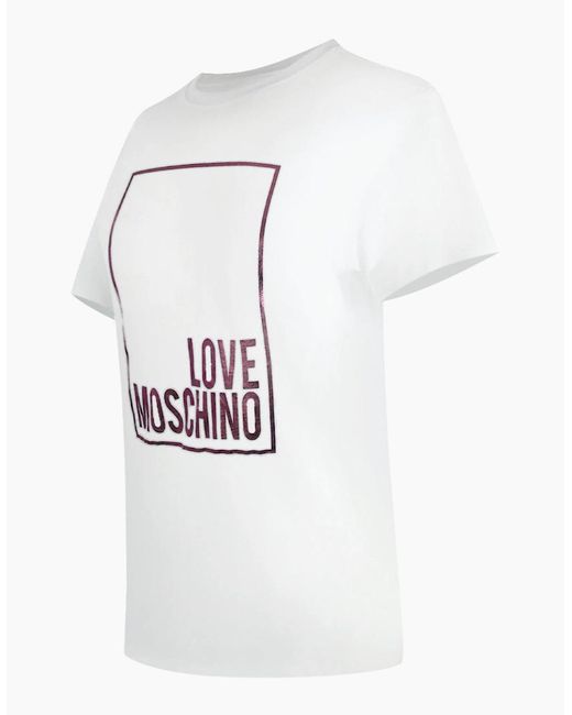 Love Moschino White Shiny Box Logo T-Shirt