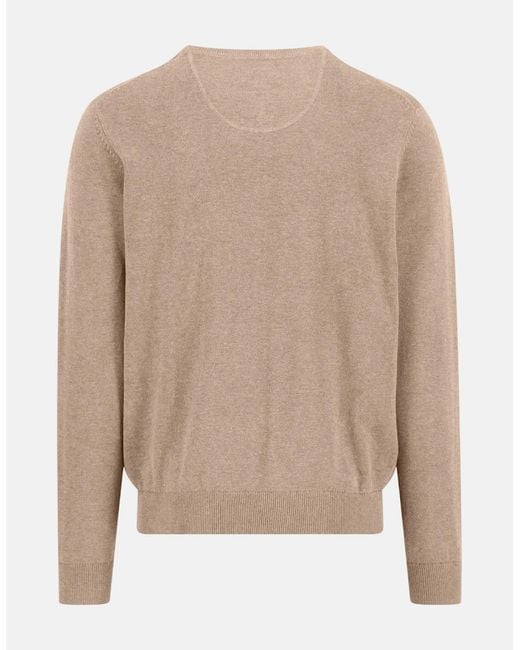 Fynch-Hatton Natural Fine Knit Cotton Crewneck Sweater Taupe for men