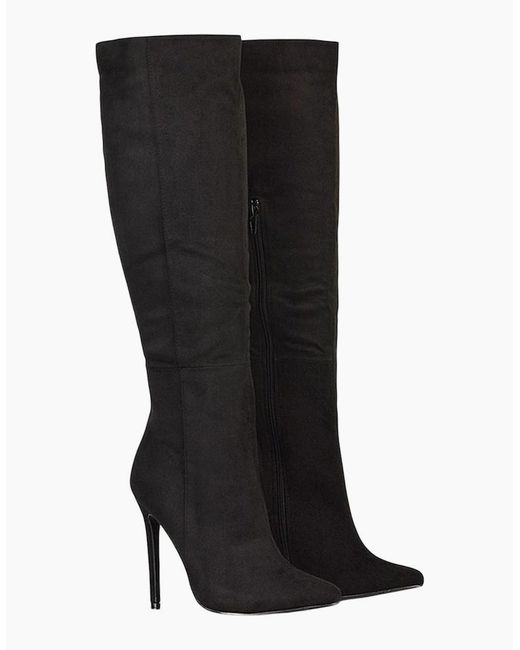 XY London Black Ladies Nora Pointed Zipped High Stiletto Heel Knee-High Boots
