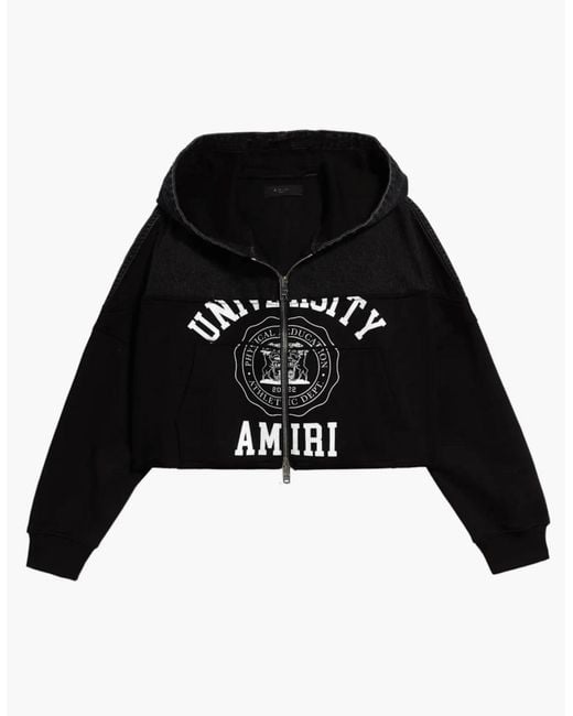 Amiri Black Hybrid Cropped Zip Up Hoodie Satin