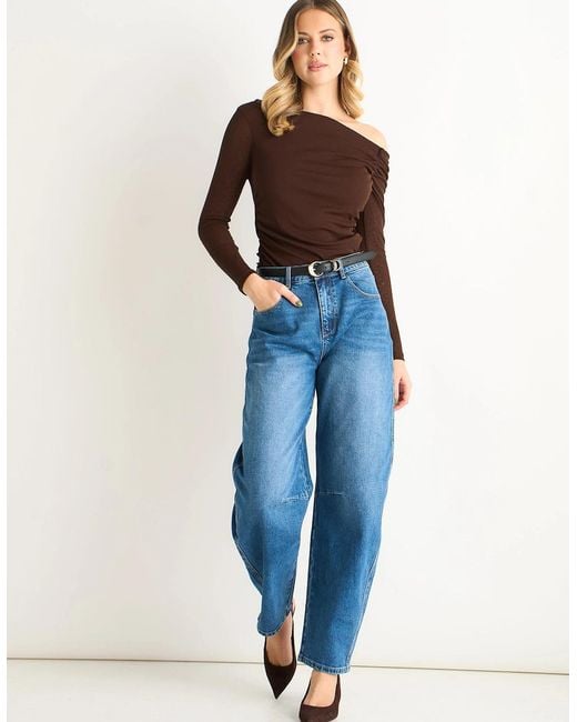 Gini London Brown Chocolate Jersey Slash Neck Long Sleeve Top