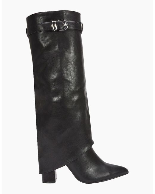 XY London Black Ladies Aaliyah Folded Collar Zipped Knee-High Boots