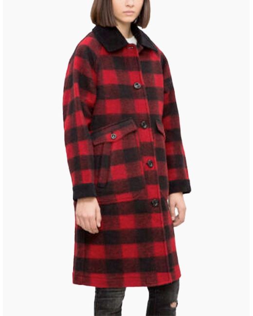DIESEL Red W-Dana Waistcoat Single Breasted Trench Xs Buffalo Check