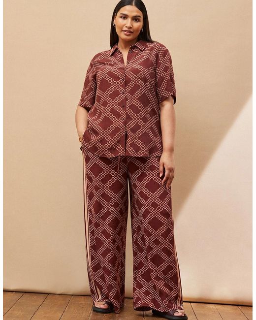 Live Unlimited London Brown Geo Print Wide Leg Trouser