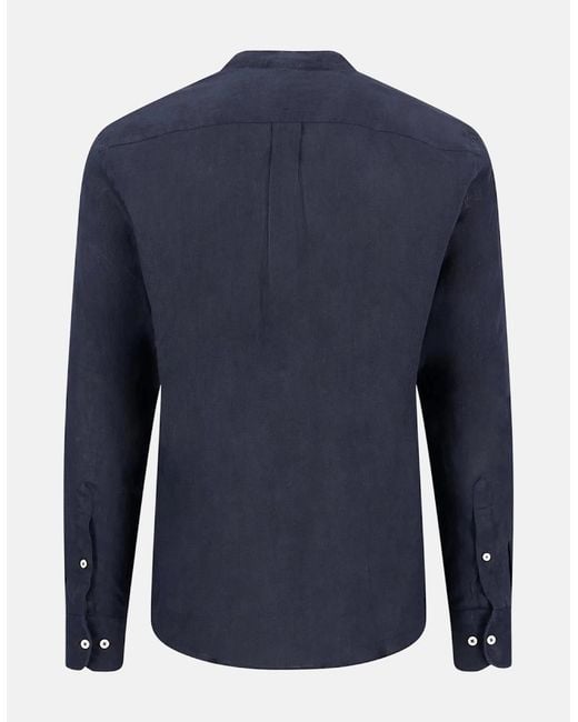 Fynch-Hatton Blue Stand Collar Pure Linen Shirt for men
