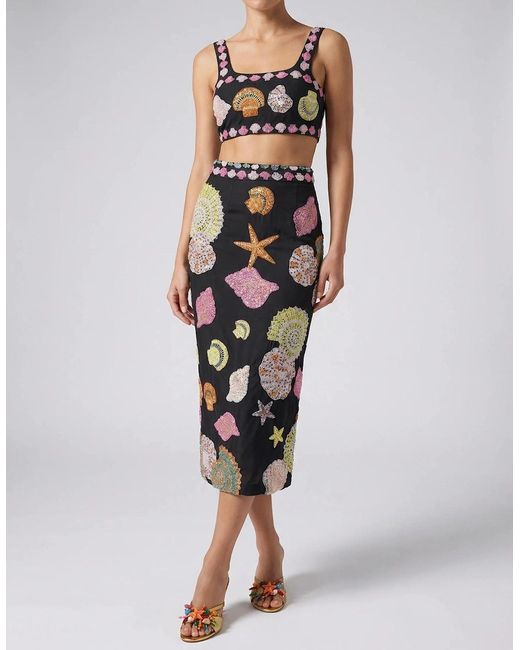 Oceanus Black New York Hand-Embroidered Top