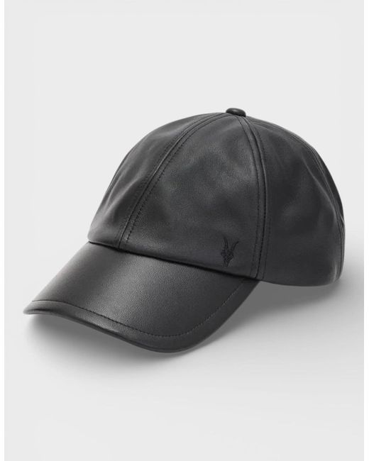 AllSaints Black All Sants Ramskull Leather Baseball Cap for men
