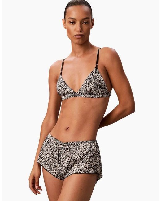 Calvin Klein White Signature Satin Boy Short, Animal Print