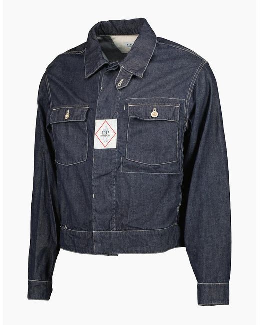 C P Company Blue Denim Logo Patch Jacket for men