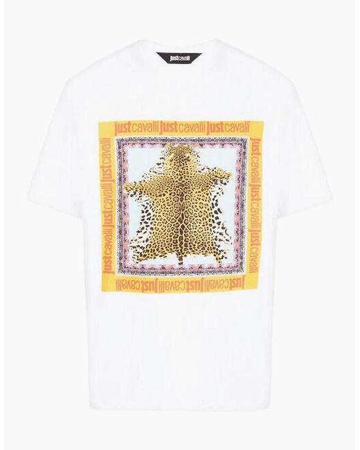 Just Cavalli White Foulard Cotton Leopard Graphic T-Shirt for men