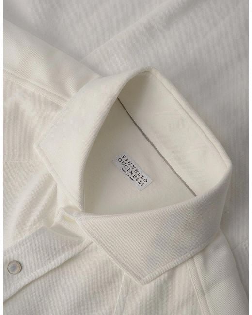 Brunello Cucinelli White Western Cotton Shirt for men