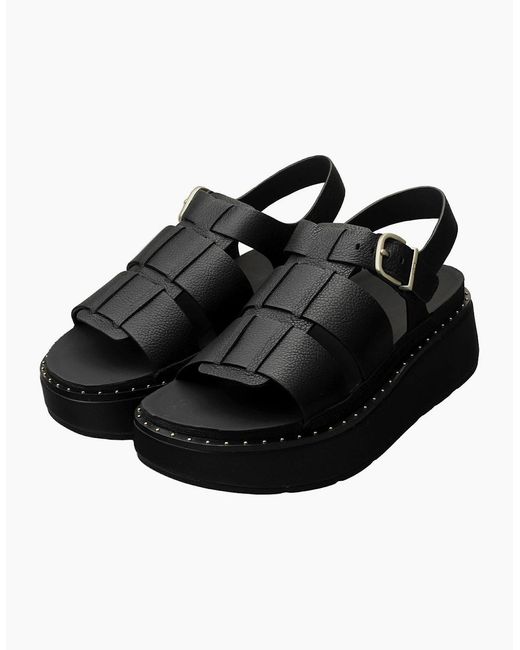 Fitflop Black Gen-Ff Max Fisherman Tumbled Leather Sandals