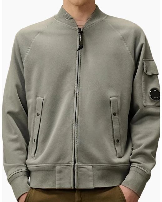 C P Company Gray Diagonal Fleece Resist Dyed Zipped Lens Sweatshirt for men